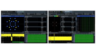 DVB-S2X beam-hopping signal analysed with the R&S FSW (left) and DVB-RCS2 signal analysed with the R&S FSW (right) (Image: Rohde & Schwarz