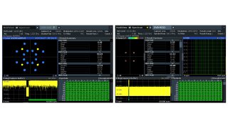 DVB-S2X beam-hopping signal analysed with the R&S FSW (left) and DVB-RCS2 signal analysed with the R&S FSW (right) (Image: Rohde & Schwarz