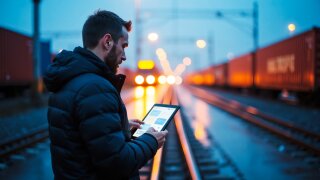 Mission-critical communications - railway - man verifies network performance with tablet
