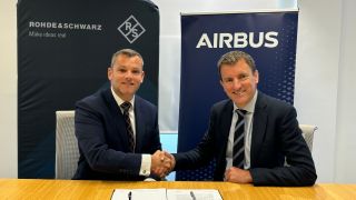 Gary Mackay, MD, Rohde & Schwarz UK Ltd.and Richard Budd, VP Integrated Space Solutions UK, US & ASPAC, Airbus Defence and Space. (Image: Airbus) 