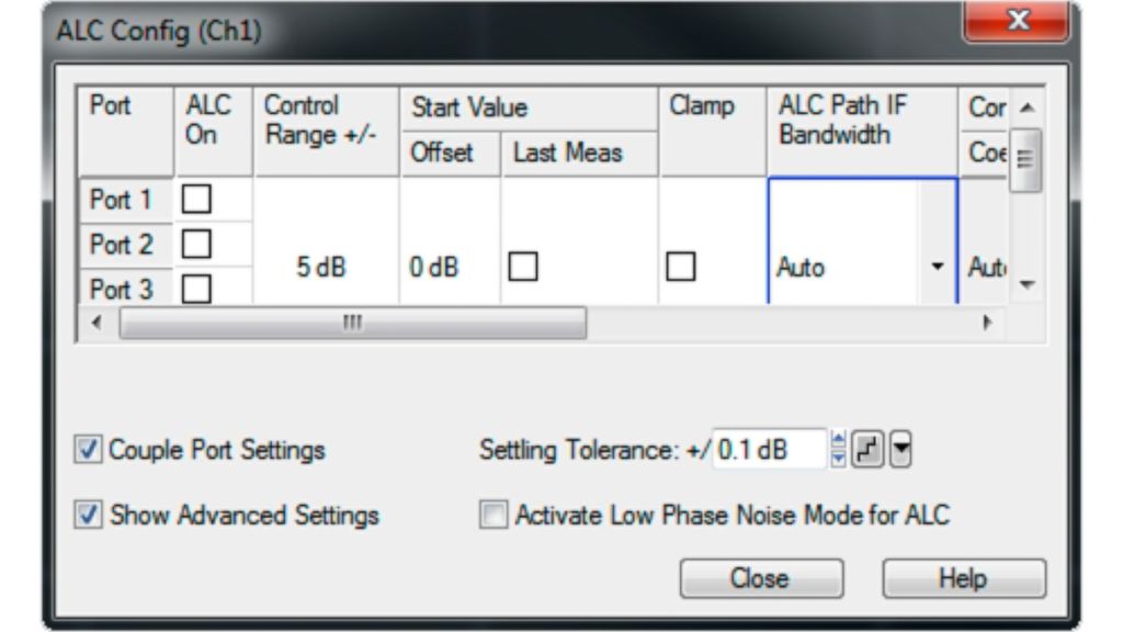 ZVA automatic level control (ALC) configuration menu