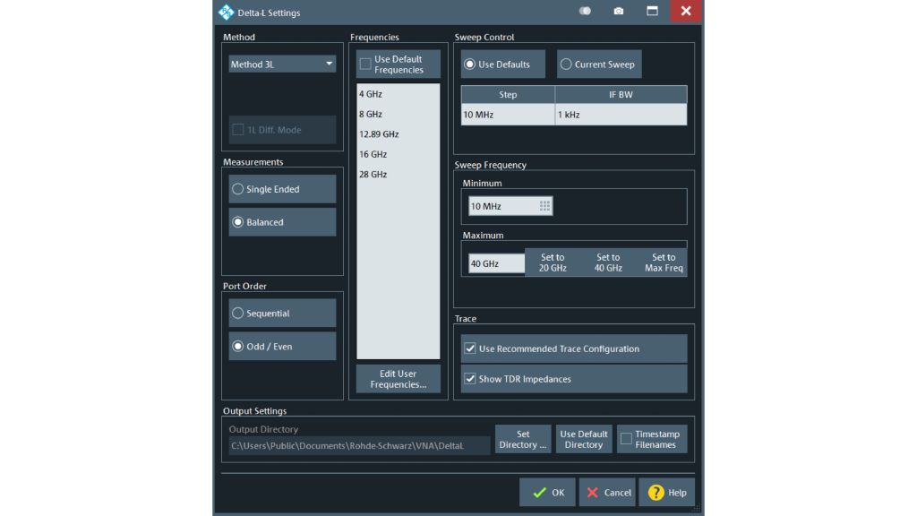 Figure 6: Configuration of Delta‑L settings in R&S®ZNx-K231
