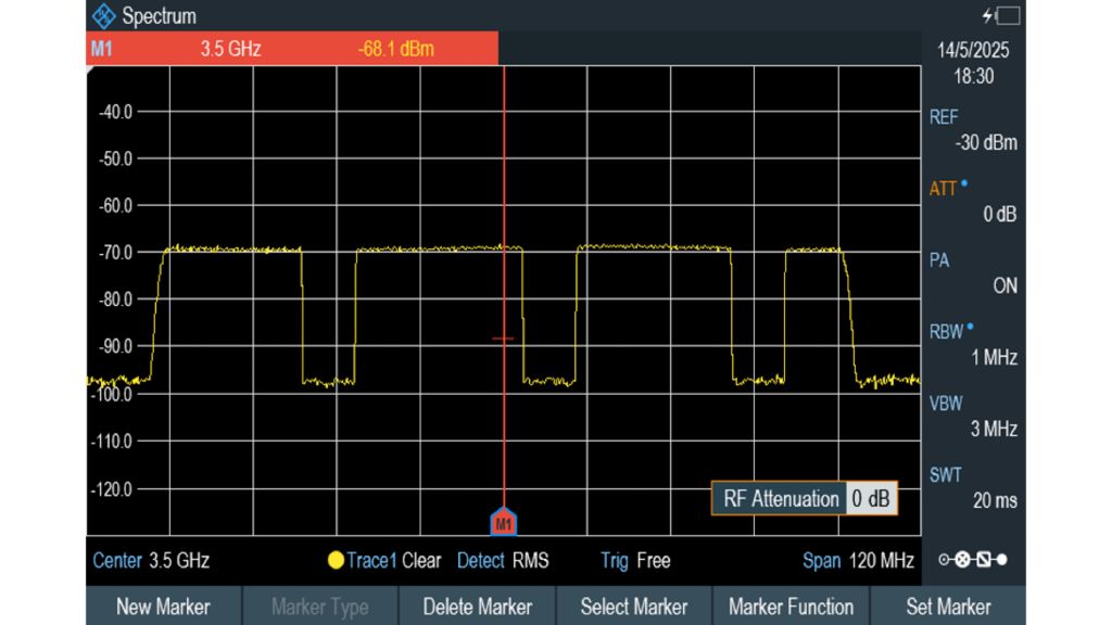 5G NR TDD signal taken in frequency domain