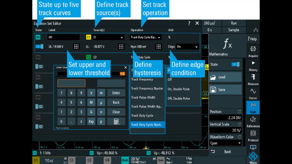 Operation menu for track functionality