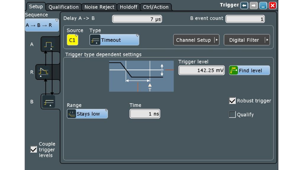 B trigger setup up for the end of the pulse