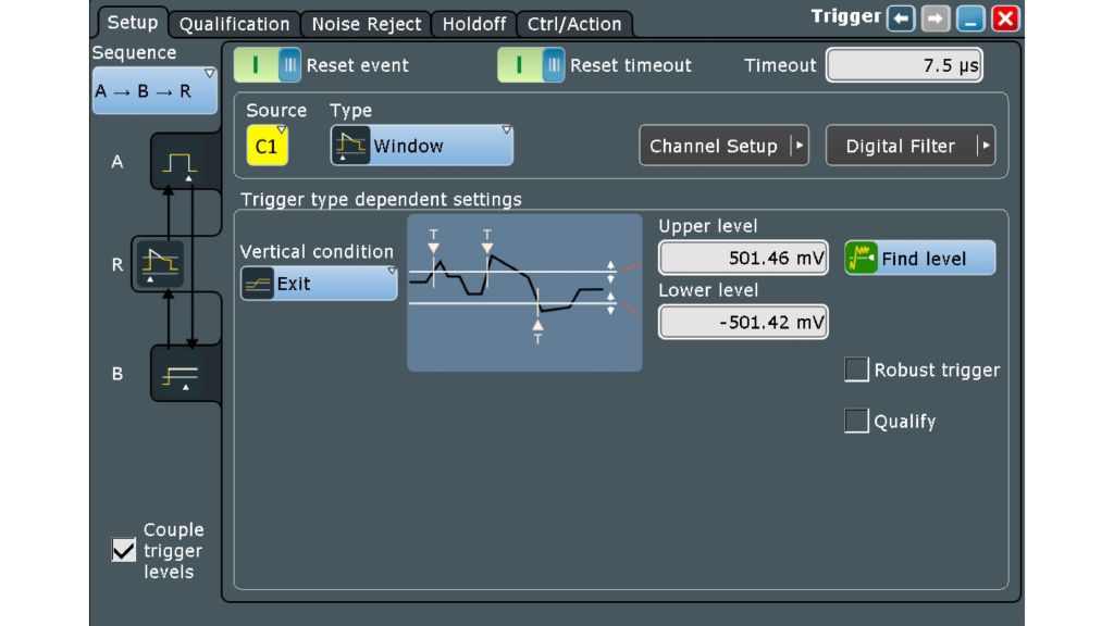 R trigger setup up to reset the trigger condition
