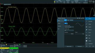Nivelación de la interferencia de las líneas de alimentación inyectadas a 10 mV RMS. Se utiliza un atenuador de 20 dB en la salida del generador de formas de ondas R&S®RTP-B6 para una mayor resolución.