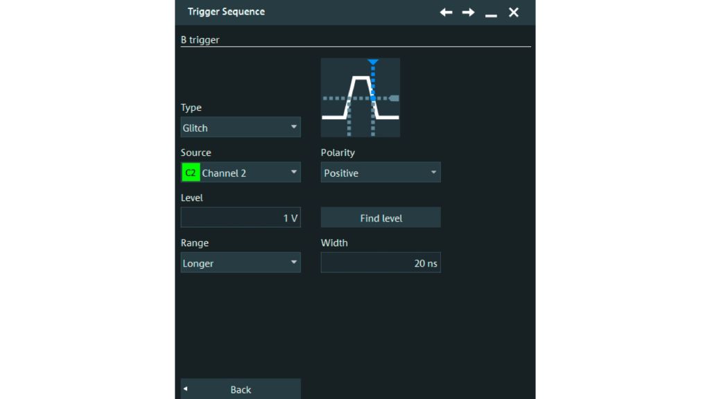Trigger setup: glitch event for trigger B
