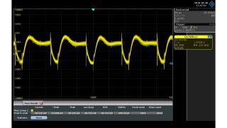 Messung einer 1,5-V-Stromversorgung mit einem R&S®RT-ZP10 passivem Tastkopf, 500 MHz Bandbreite, Teilerverhältnis 10:1 (50 mV (Uss); Rauschen verbirgt Signaldetails) 