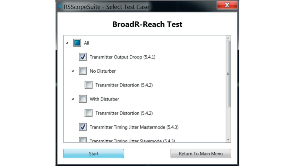 R&S®ScopeSuite test wizard: selecting test cases. R&S®ScopeSuite test wizard: selecting test cases.