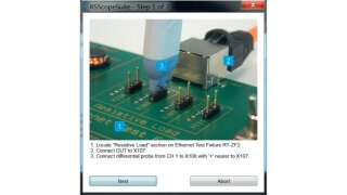 Test wizard with explanation of how to correctly connect to the test fixture.