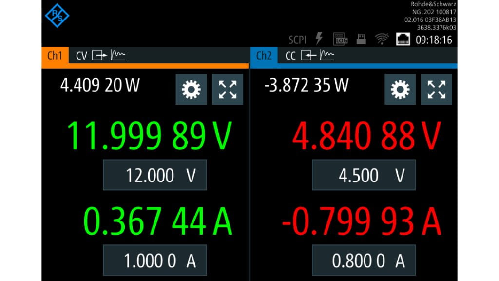 The input and output power are displayed on the screen 