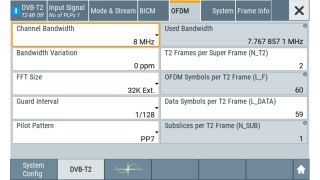 Parameter setting in DVB-T2 on the R&S®SMCV100B.