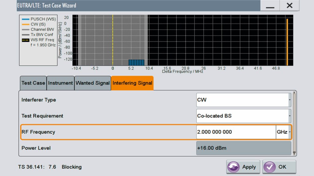 SMW200A LTE test case wizard for blocking tests.